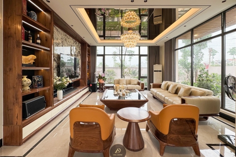 Thi công nội thất biệt thự gỗ óc chó tại Thái Nguyên - Anh Dũng